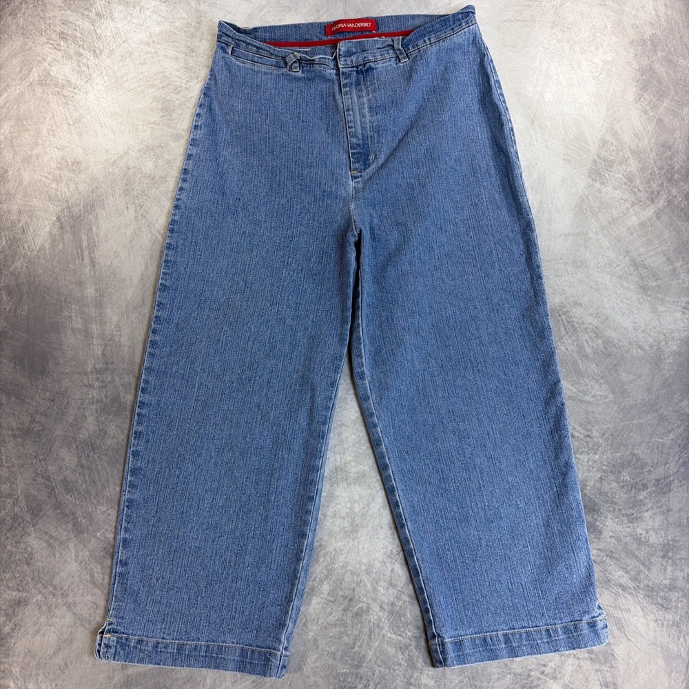 Vintage Gloria Vanderbilt Cropped Jeans Women 6 Blue Wide Leg mid Rise Denim